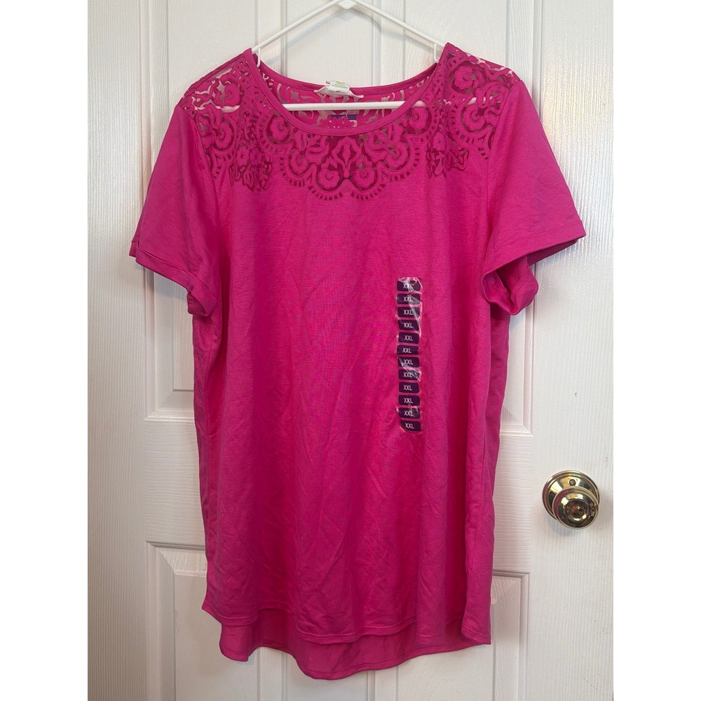 C. Wonder Amara Burnout Tee Raspberry Rose Pink Short Sleeve XXL NWT